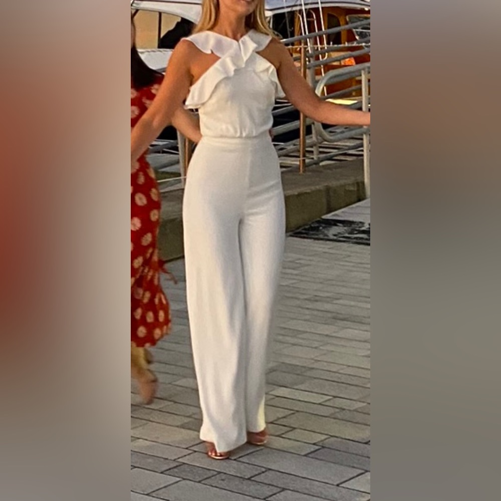 Monique Lhuillier white jumpsuit, size 6